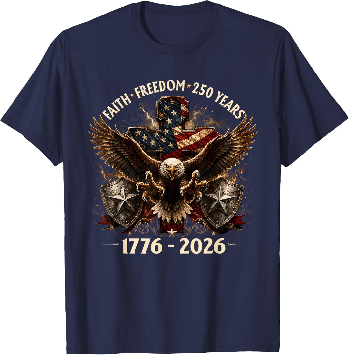 Faith Freedom America 250th Anniversary USA Christian Men T-Shirt - T-Shirt | Navy