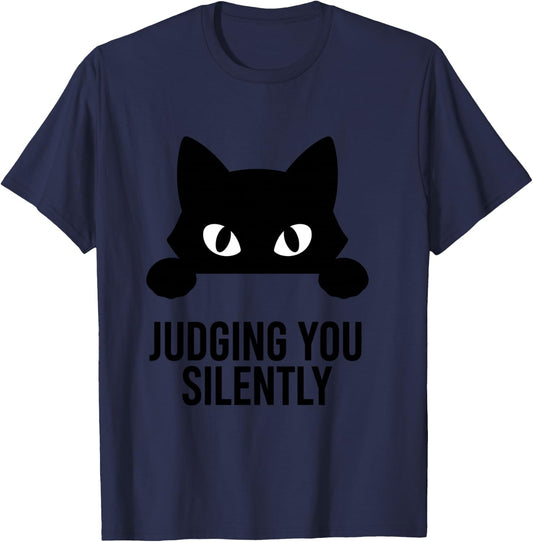 Black Cute Cat Eyes Minimalist Funny Judging You Silently T-Shirt - T-Shirt | Navy