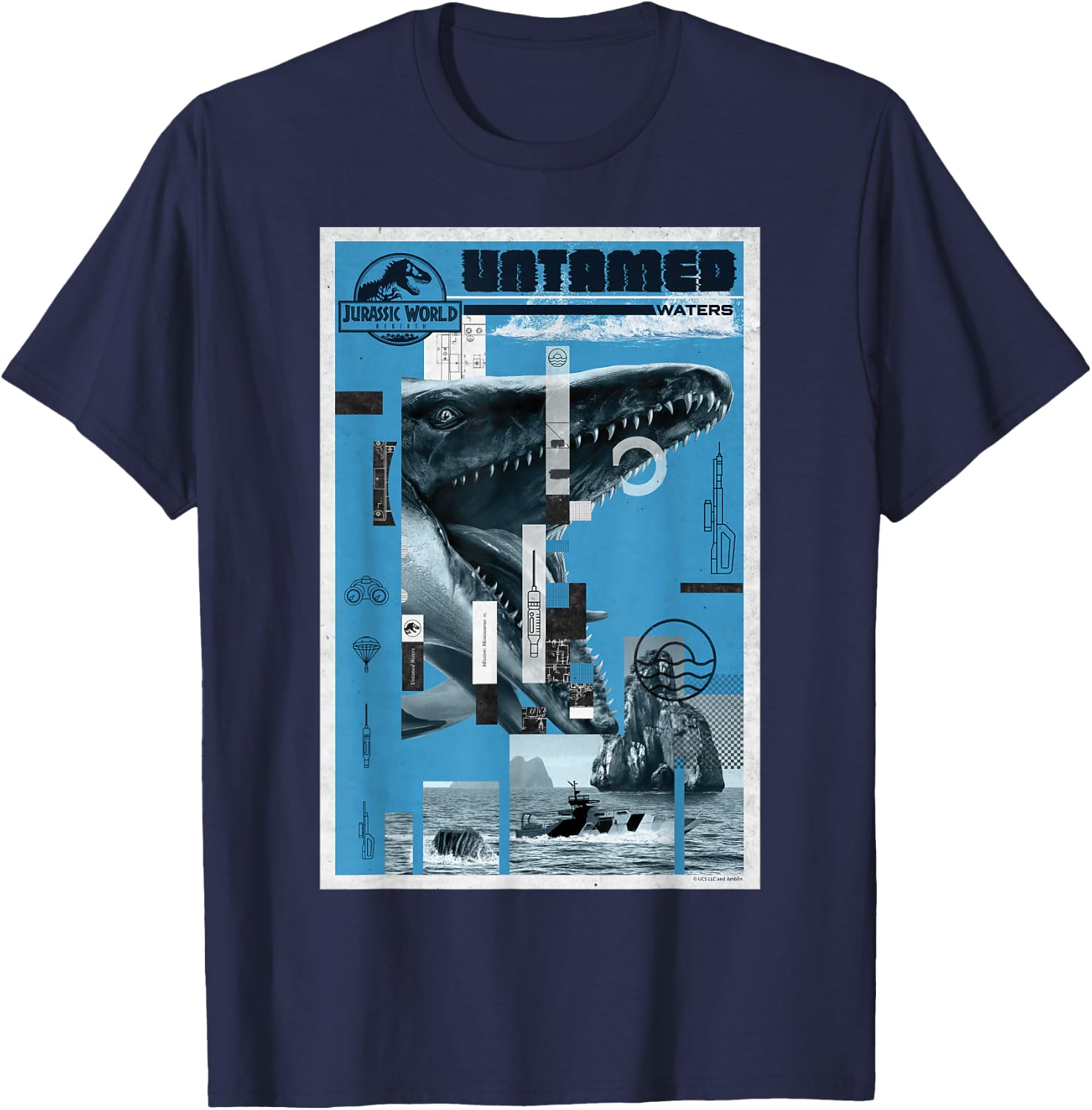 Jurassic World Rebirth Mosasaurus Untamed Waters T-Shirt - T-Shirt | Navy