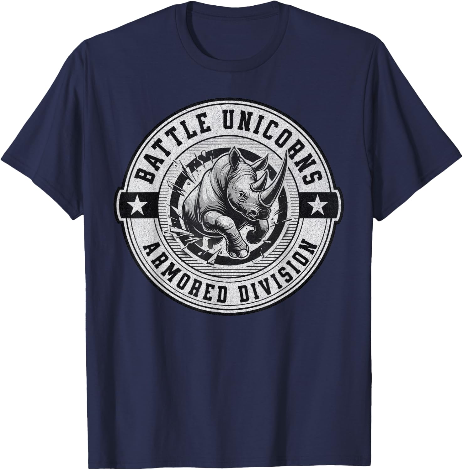 Unicorn Design- Adults or Kids- Battle Unicorns Rhino -Funny T-Shirt - T-Shirt | Navy