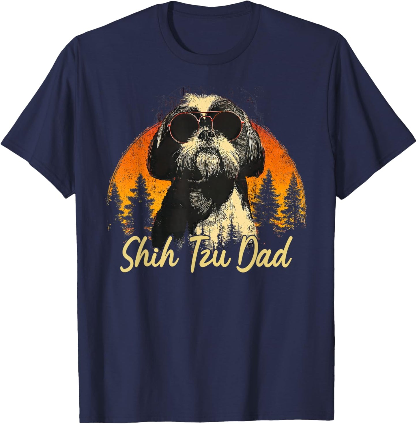 Best Shih Tzu Dad Vintage Fathers Day Dog Lover Men Women T-Shirt - T-Shirt | Navy