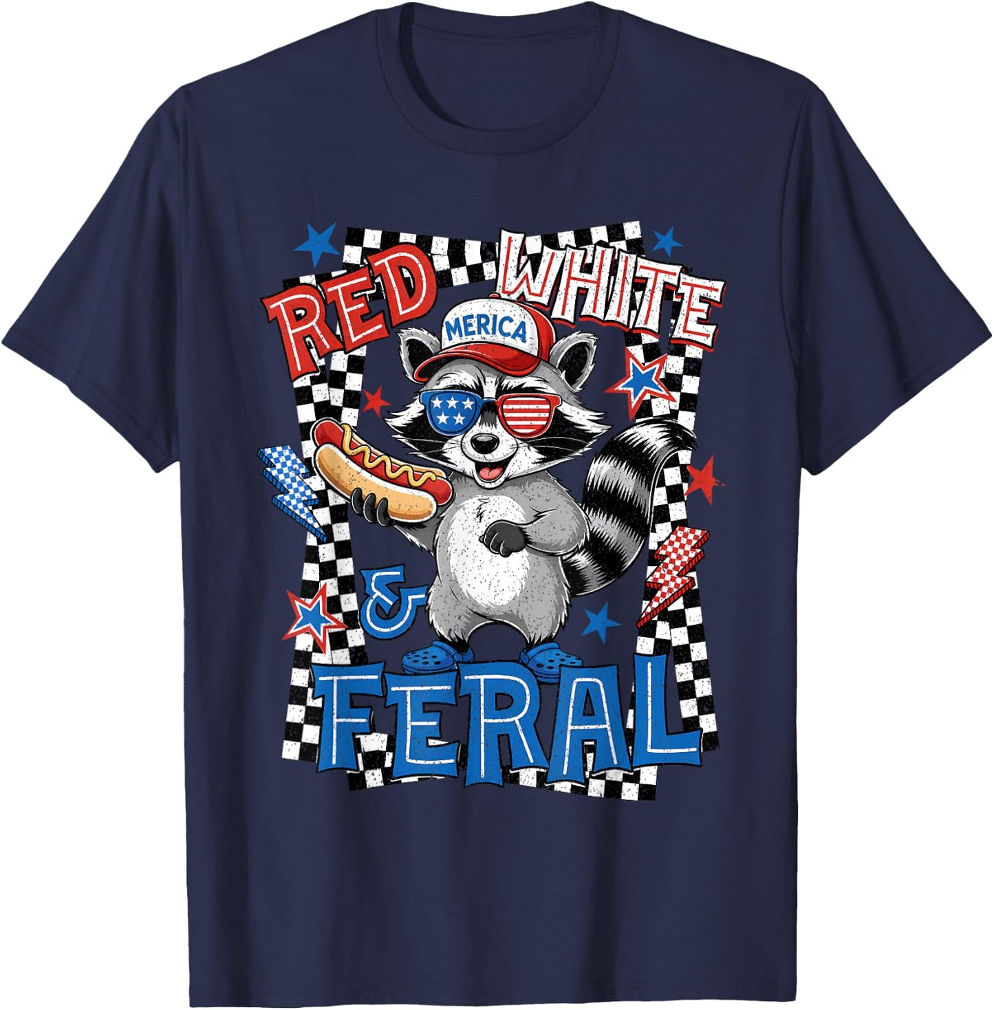 Red White & Feral American 1776-2026 Raccoon 4th of July T-Shirt - T-Shirt | Navy