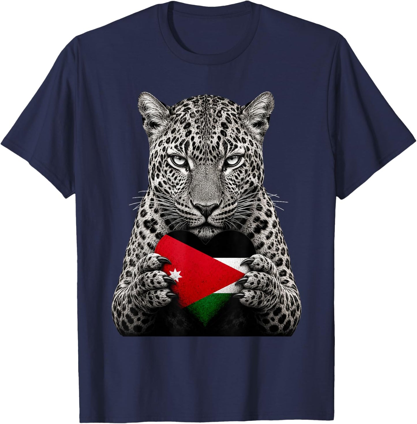 Jordan Flag Heart Pride Country Heritage Leopard Jordanian T-Shirt - T-Shirt | Navy