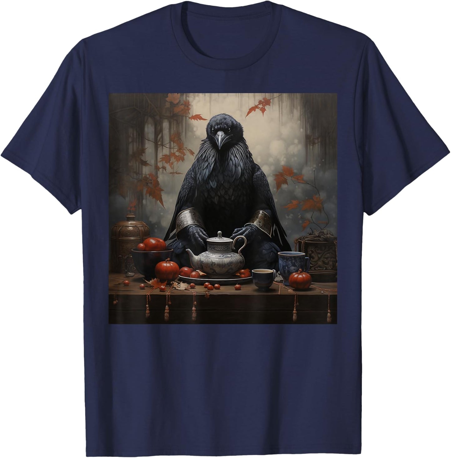 Japanese Art Japanese Woodblock Art Print Tea Ceremony Crow T-Shirt - T-Shirt | Navy