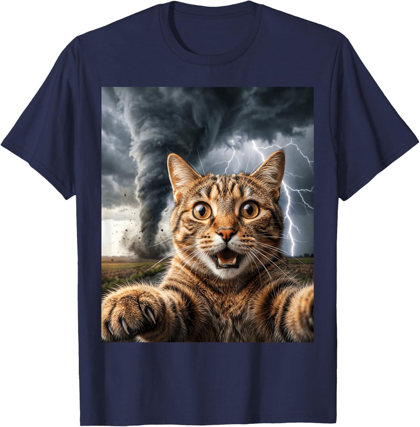 Funny Storm Chaser Cat Selfie Tornado Weather T-Shirt - T-Shirt | Navy