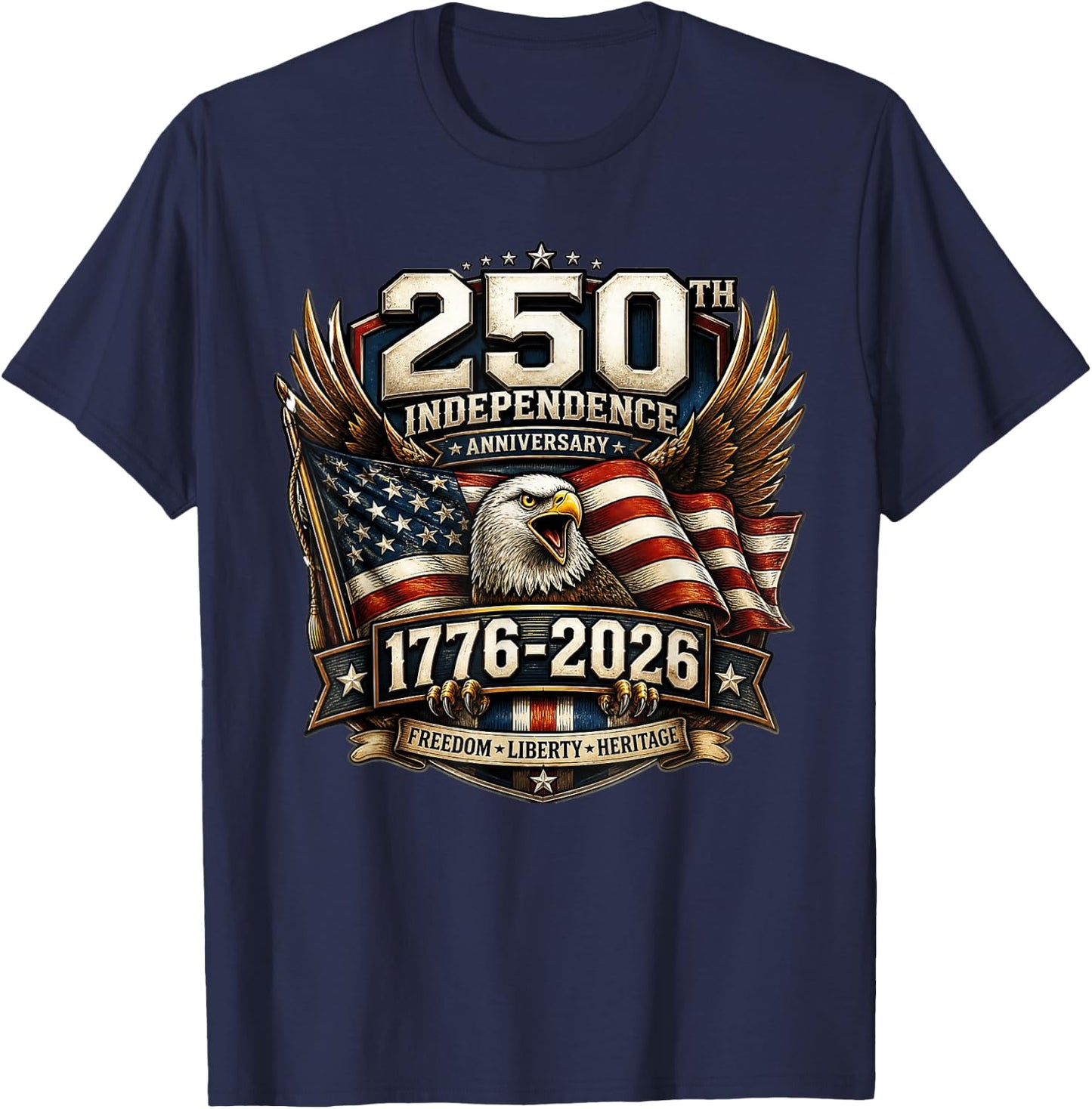 250 Years American 1776 2026 250th 4th July Independence Day T-Shirt - T-Shirt | Navy