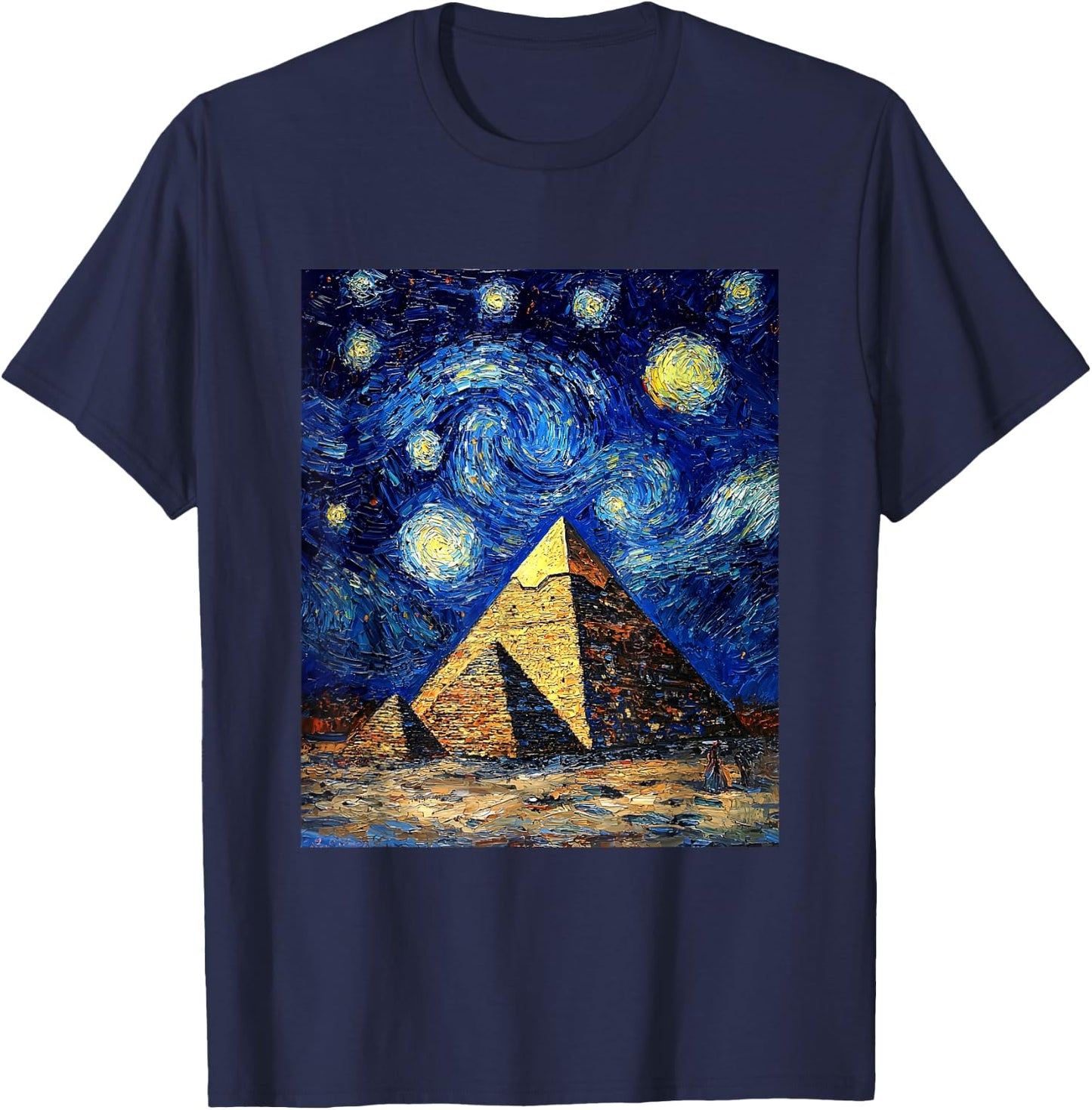 Pyramid Egyptian Egypt - Van Gogh Style - Starry Night T-Shirt - T-Shirt | Navy