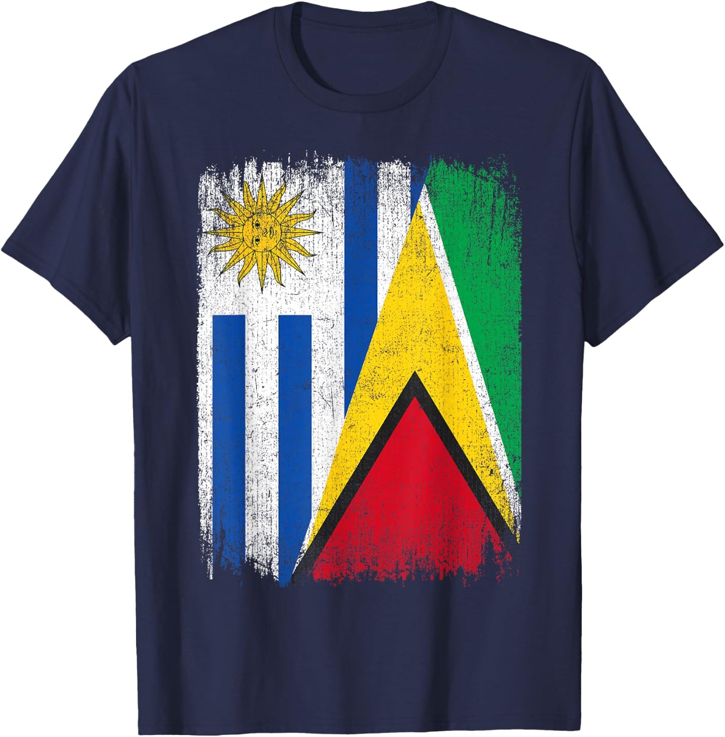 Half Uruguay Guyana Split Flag Uruguayan Pride Roots T-Shirt - T-Shirt | Navy