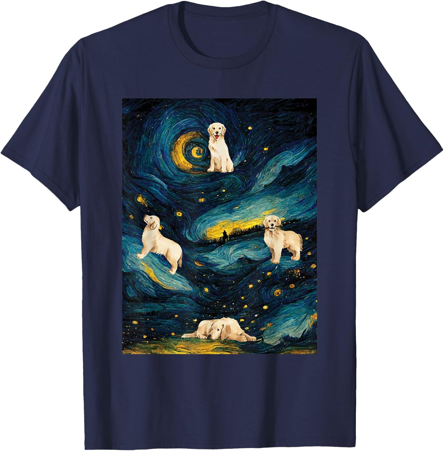 Starry Night Golden Retriever Dog - Canine Lover Pet Owner Men Women Girls Kids T-Shirt - T-Shirt | Navy