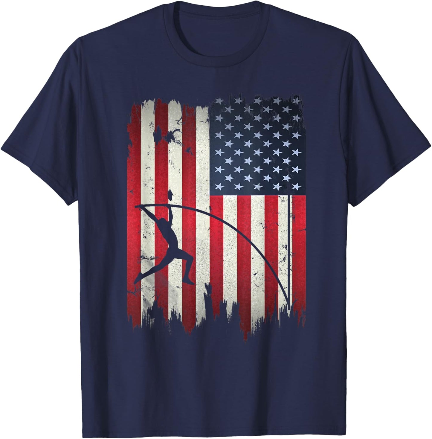 Pole Vault USA American Flag 4th of July Jump Sports Gift T-Shirt - T-Shirt | Navy