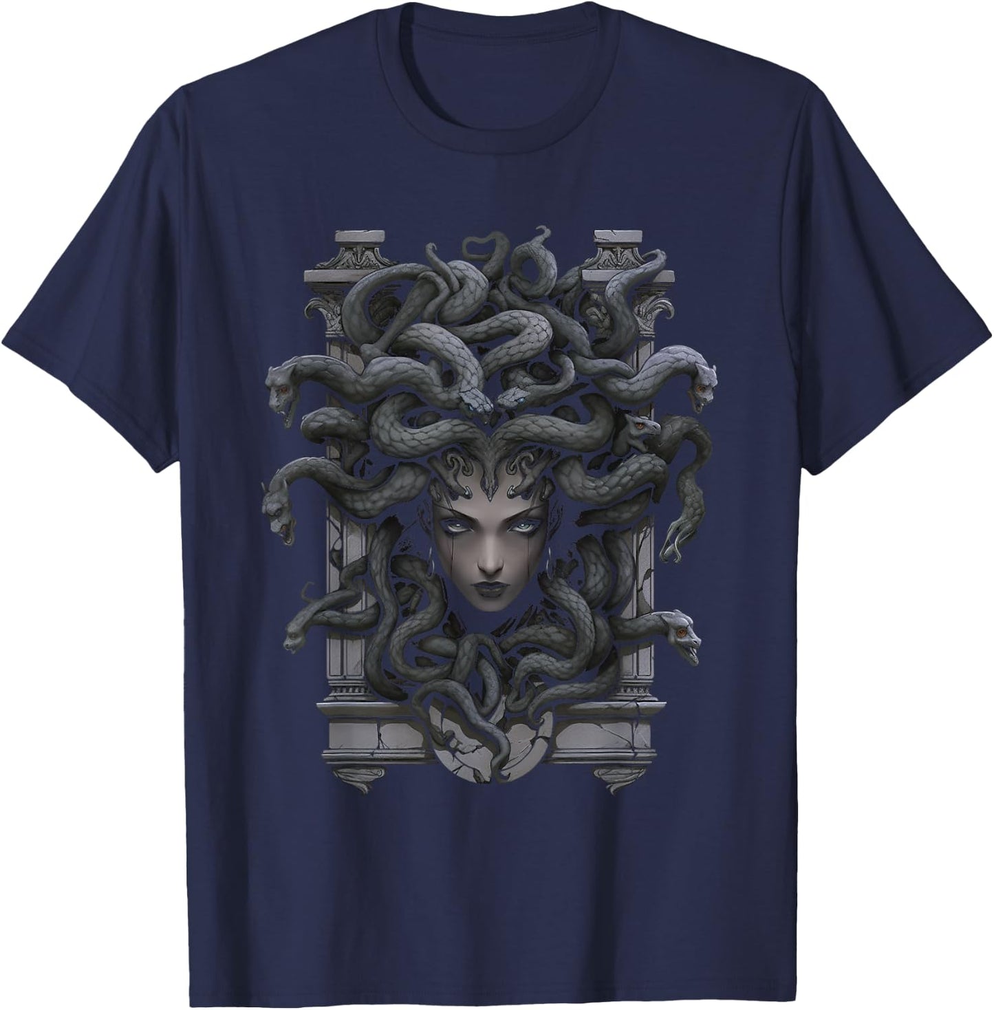 Medusa Head Greek Mythology Ancient Snake Hair T-Shirt - T-Shirt | Navy