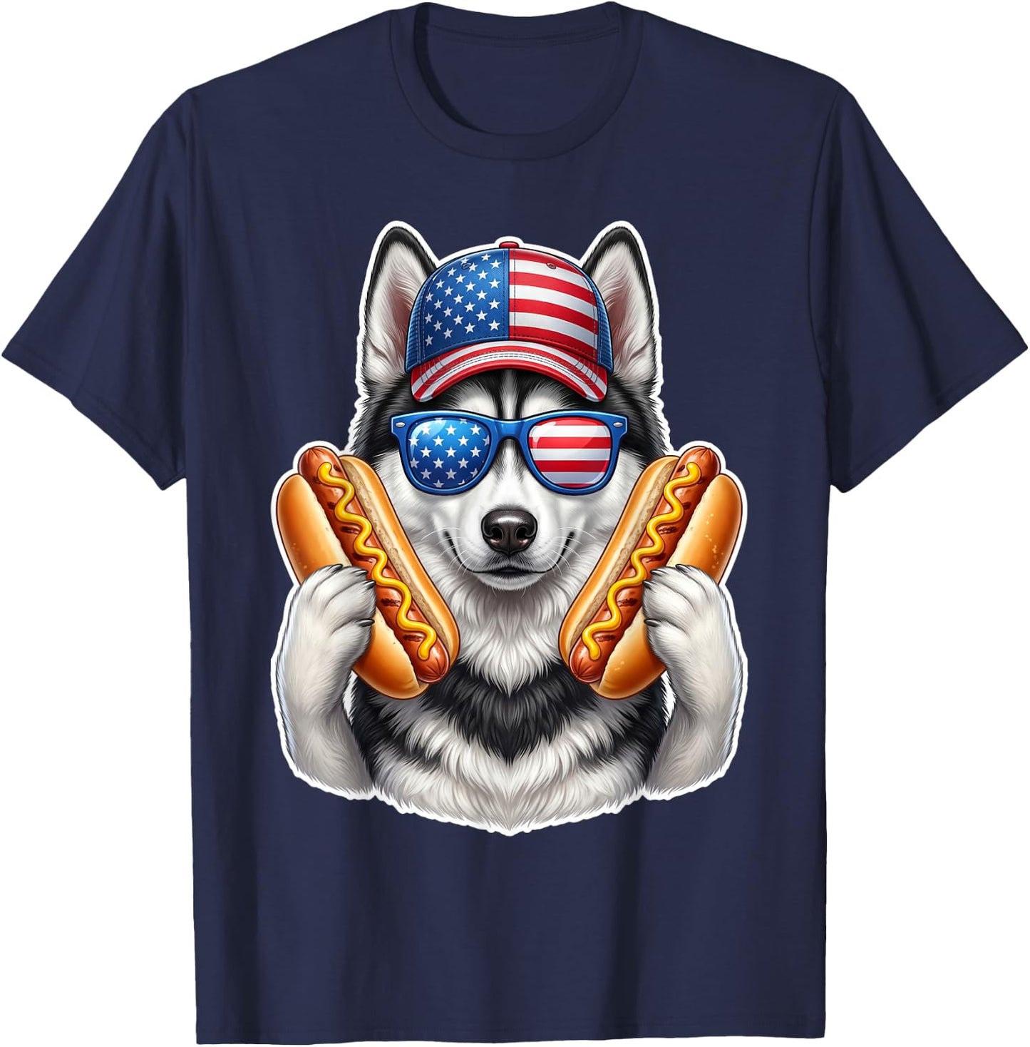 4th of July Hotdog Siberian Husky Funny Patriotic USA Flag T-Shirt - T-Shirt | Navy