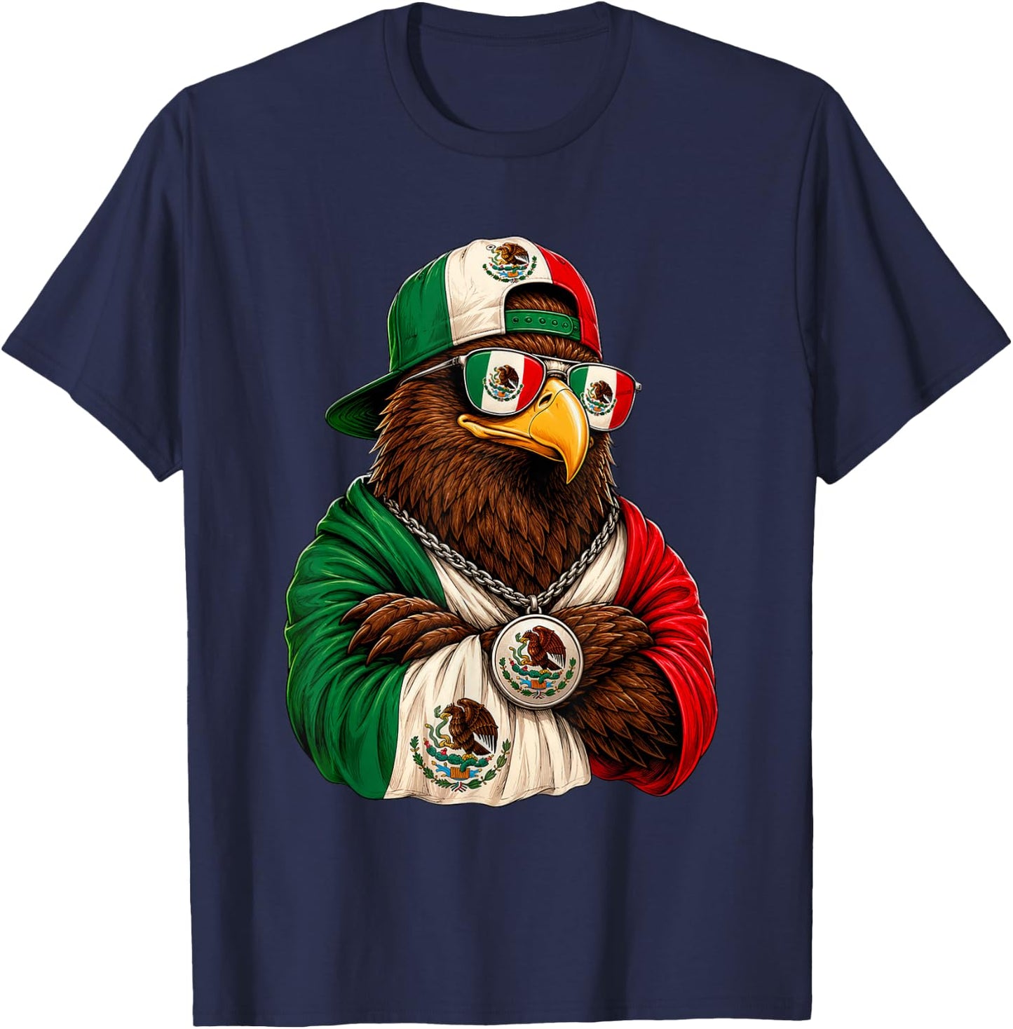 Mexico National Pride Mexican Eagle Flag T-Shirt - T-Shirt | Navy