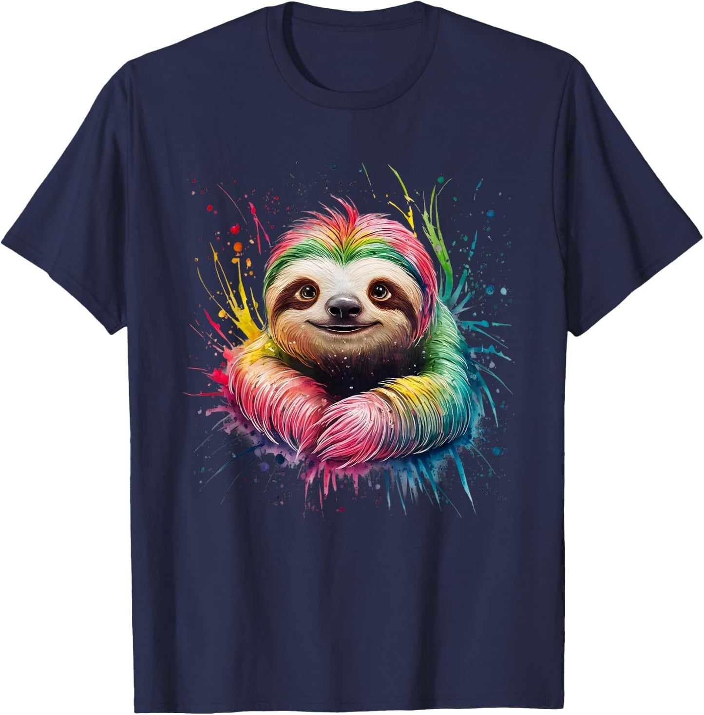 Sloth Men's Women's Colourful Watercolour Sloth T-Shirt - T-Shirt | Navy