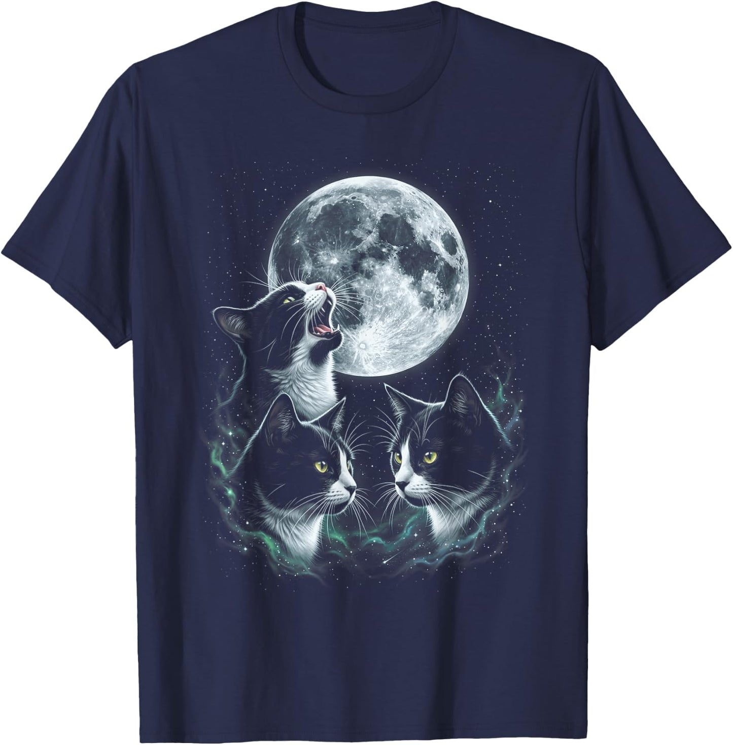 Howling At The Moon Tuxedo Cats T-Shirt - T-Shirt | Navy