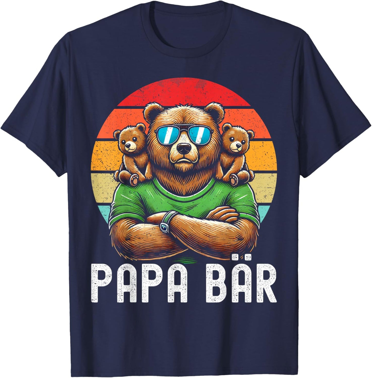 Papa Bär Papa Bear Vatertag Sohn Tochter Elternteil Retro T-Shirt - T-Shirt | Navy