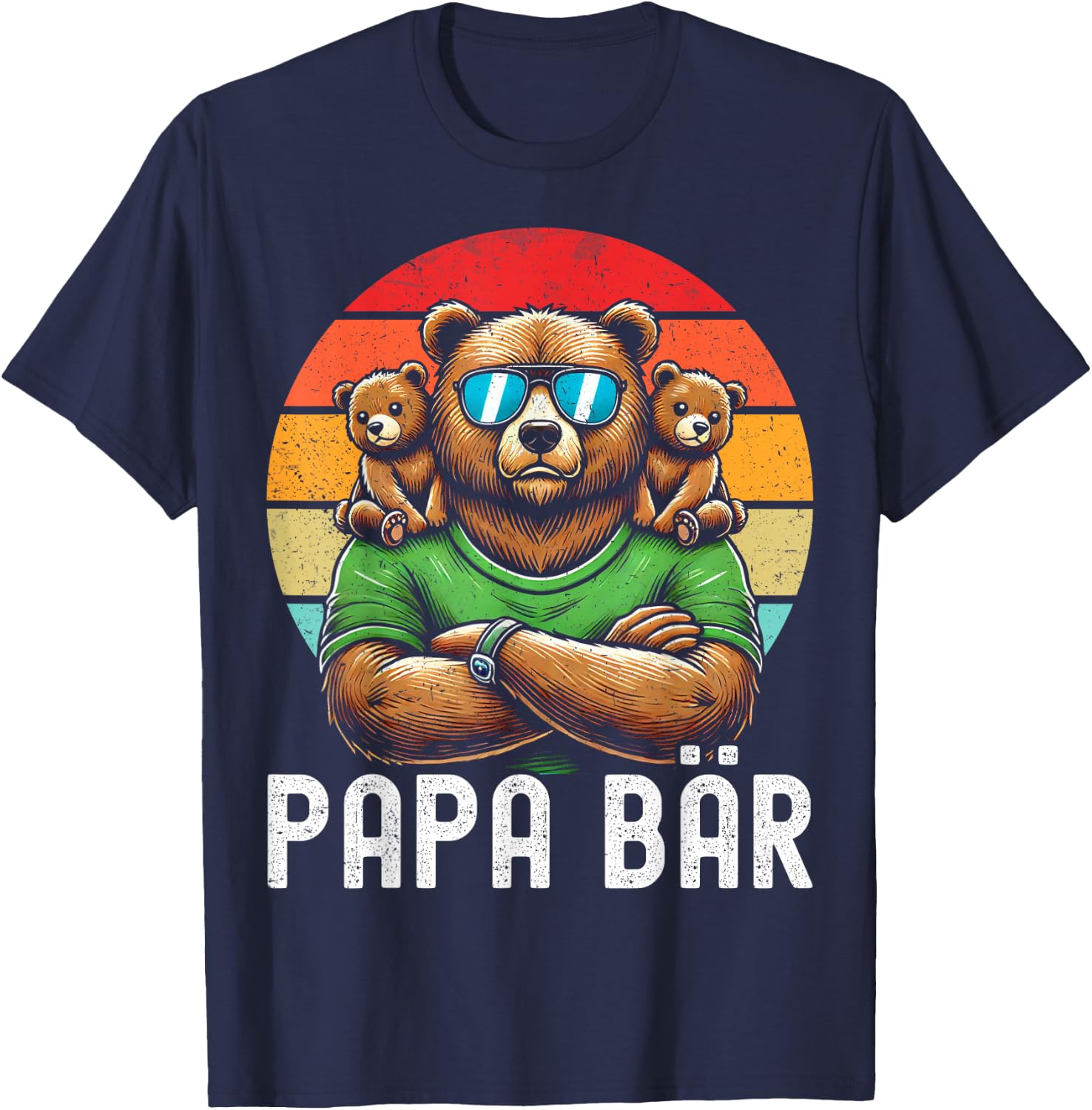 Papa Bär Papa Bear Vatertag Sohn Tochter Elternteil Retro T-Shirt - T-Shirt | Navy