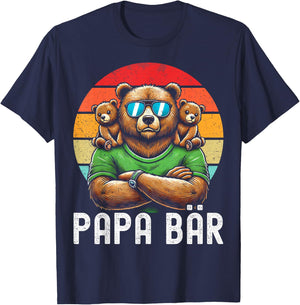 Papa Bär Papa Bear Vatertag Sohn Tochter Elternteil Retro T-Shirt - T-Shirt | Navy