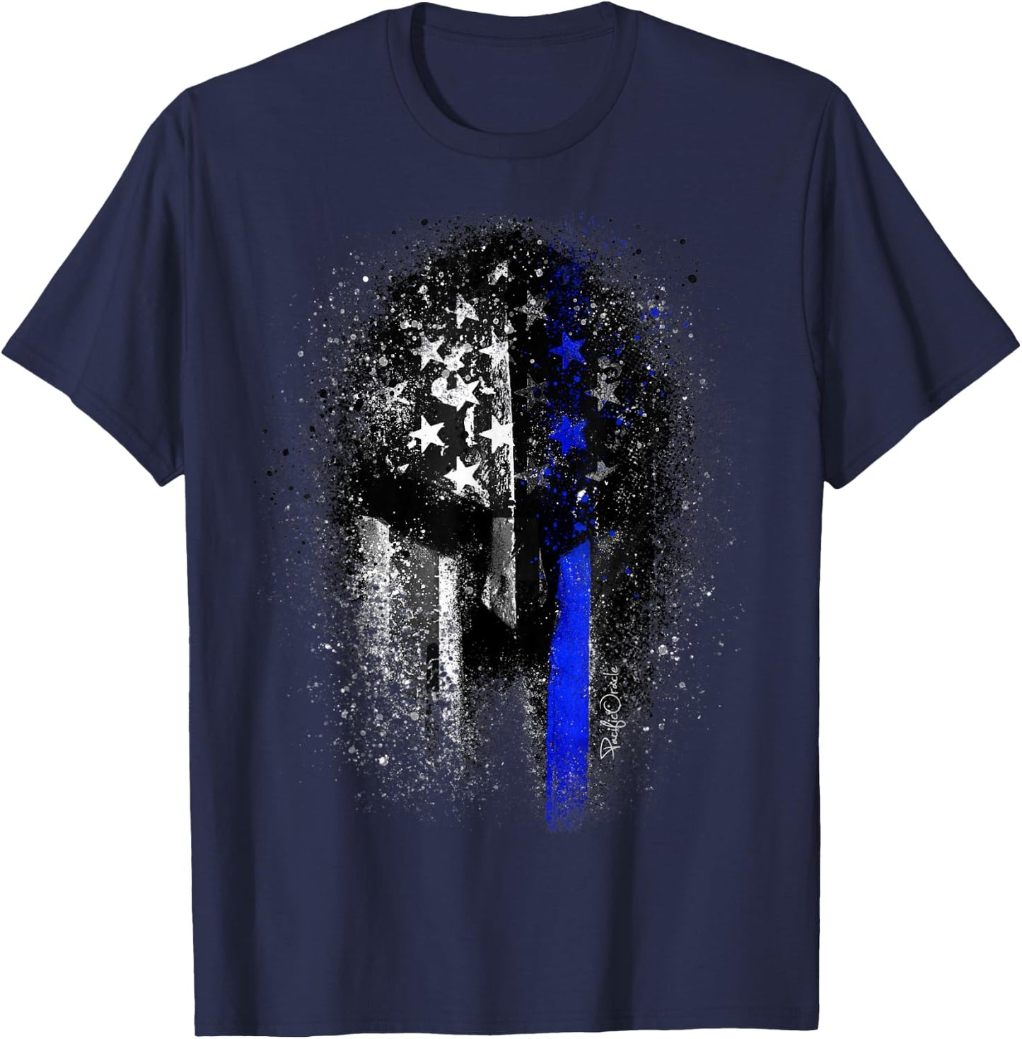 Epic Patriotic Spartan Flag Police Support Thin Blue Line T-Shirt - T-Shirt | Navy