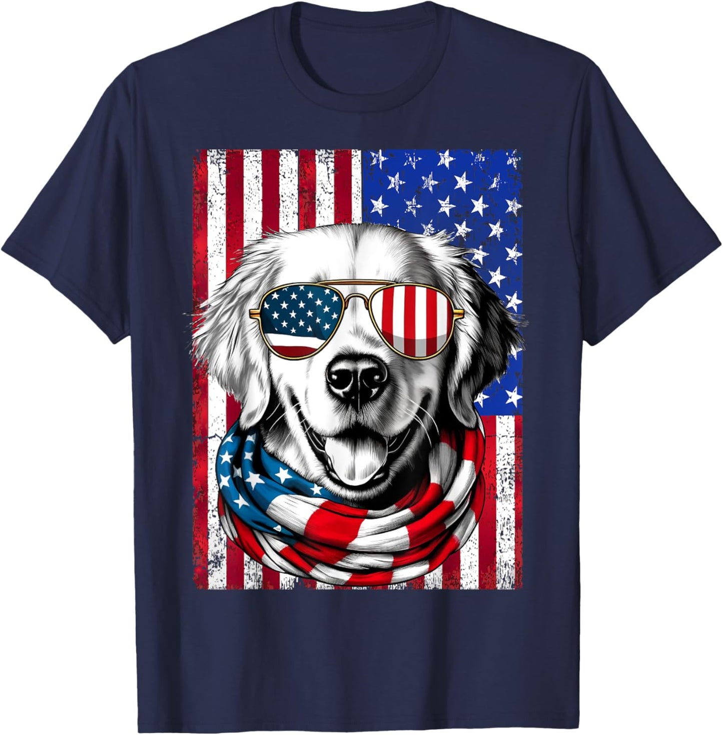 4th of July Golden Retriever Dog American Flag USA Patriotic Men T-Shirt - T-Shirt | Navy
