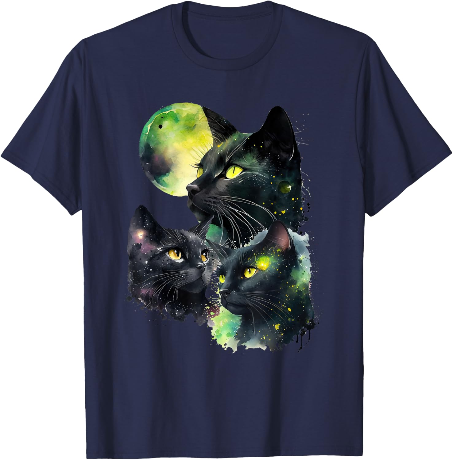 3 Black Cats and the Moon Vintage Style Cats Cute Kitty T-Shirt - T-Shirt | Navy