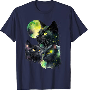 3 Black Cats and the Moon Vintage Style Cats Cute Kitty T-Shirt - T-Shirt | Navy