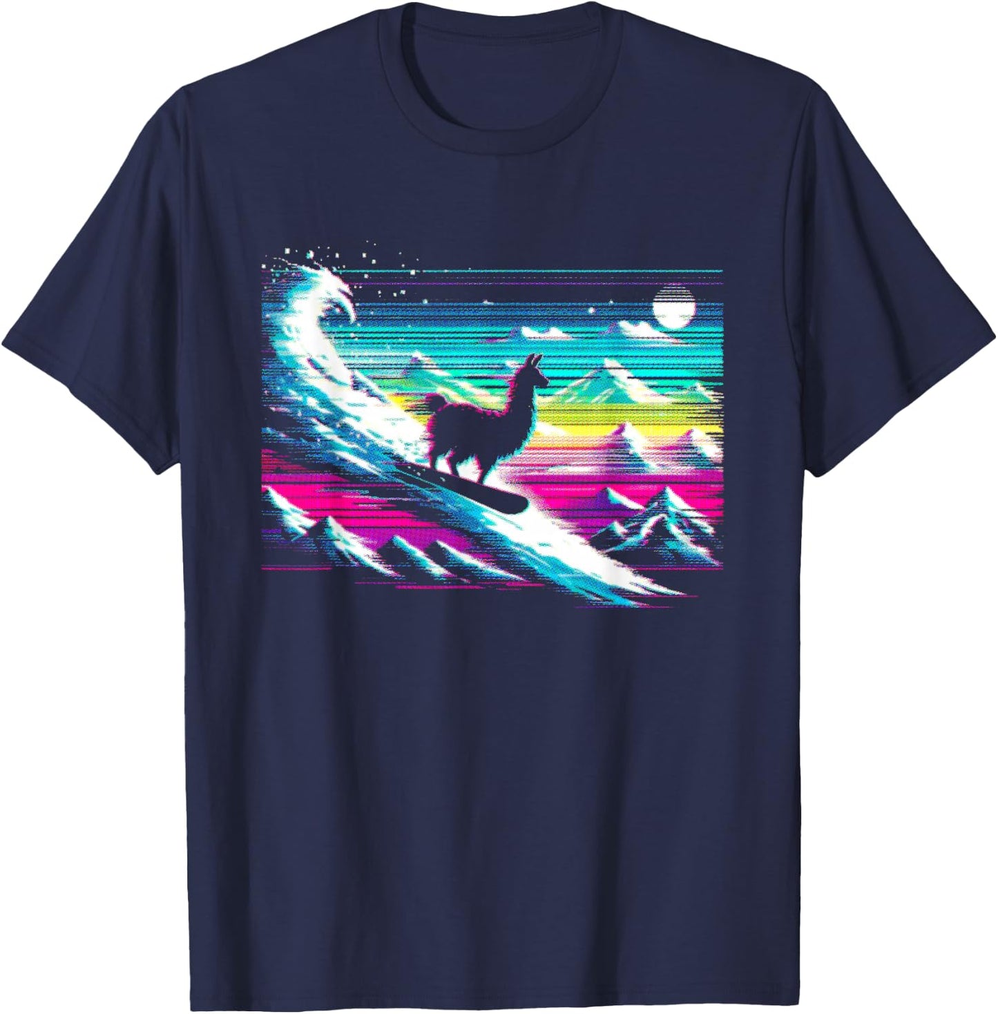 Llama Snowboarding Glitch - Funny Snowboard Lover T-Shirt - T-Shirt | Navy