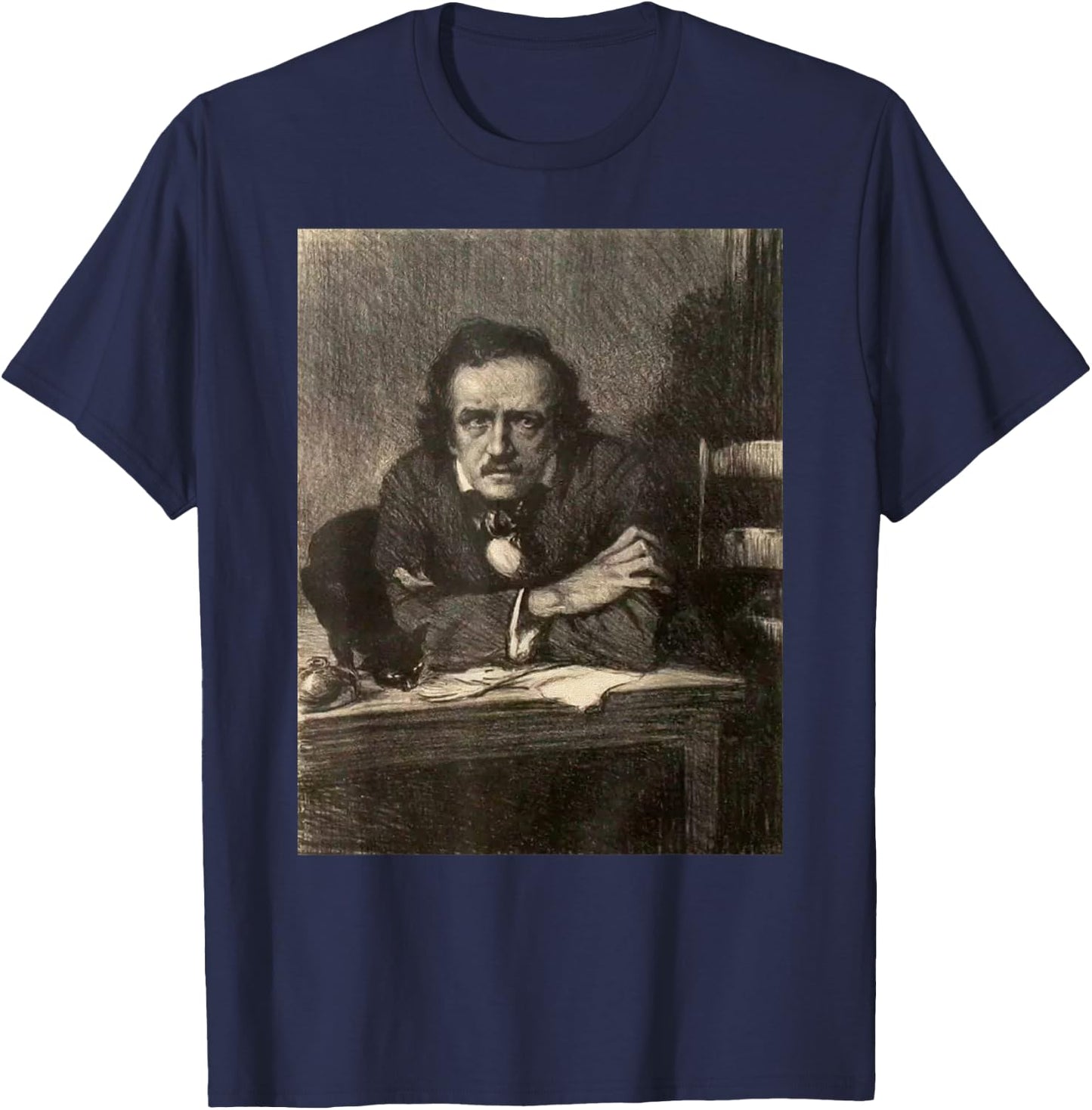 Poe Black Cat-Vintage Cat Lover Edgar Allan Poe T-Shirt - T-Shirt | Navy