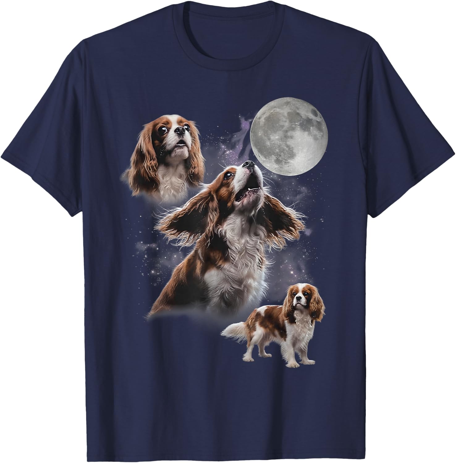 Cavalier King Charles Spaniel Howling At The Moon T-Shirt - T-Shirt | Navy