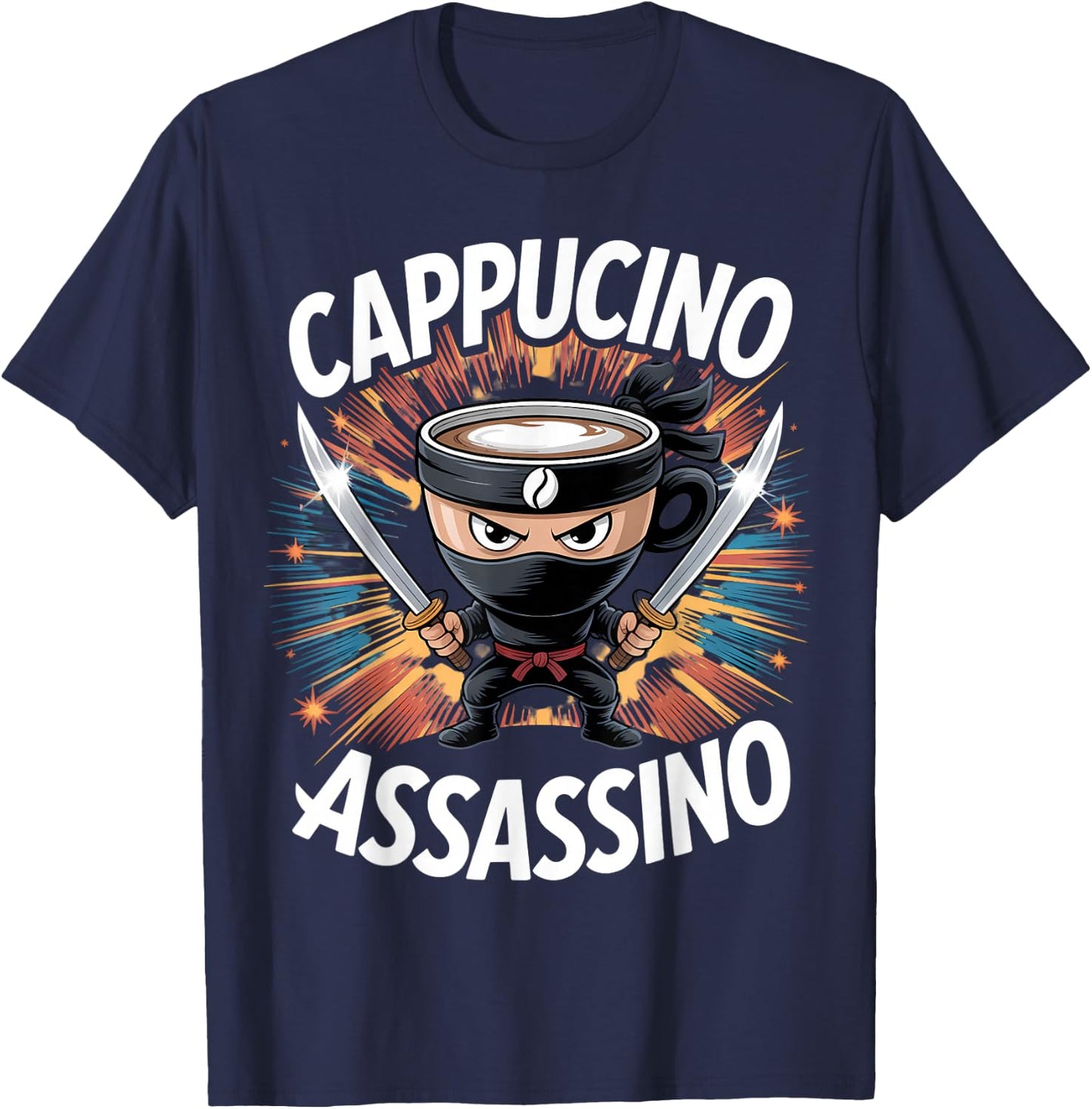 Cappuccino Assassino Brainrot Cafe Italian Assassin Meme T-Shirt - T-Shirt | Navy
