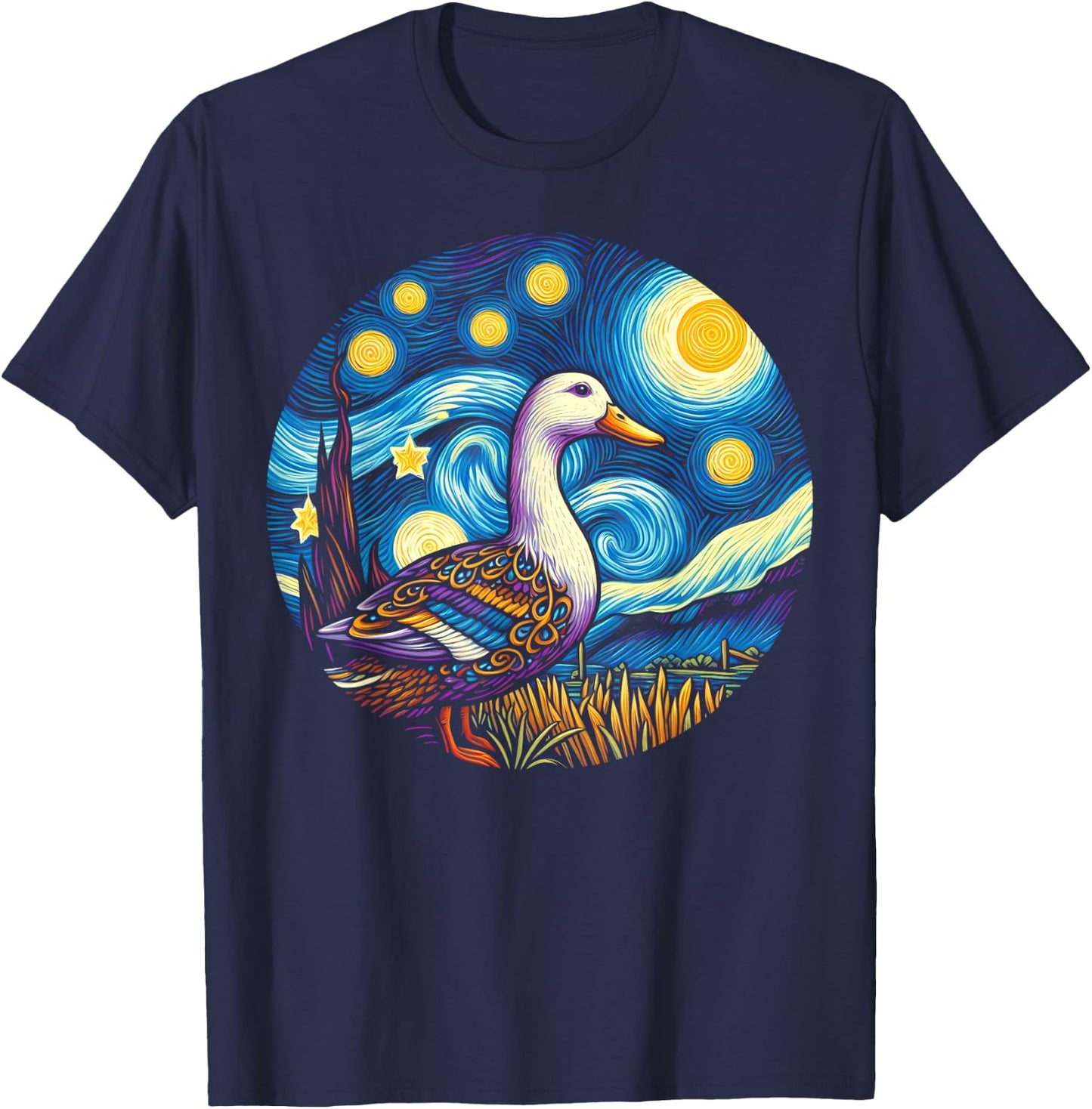 Duck Under Starry Night Sky Art Graphic Christmas T-Shirt - T-Shirt | Navy