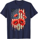 Vintage Red Poppy Flower American Flag 4th of July Poppies T-Shirt - T-Shirt | Navy