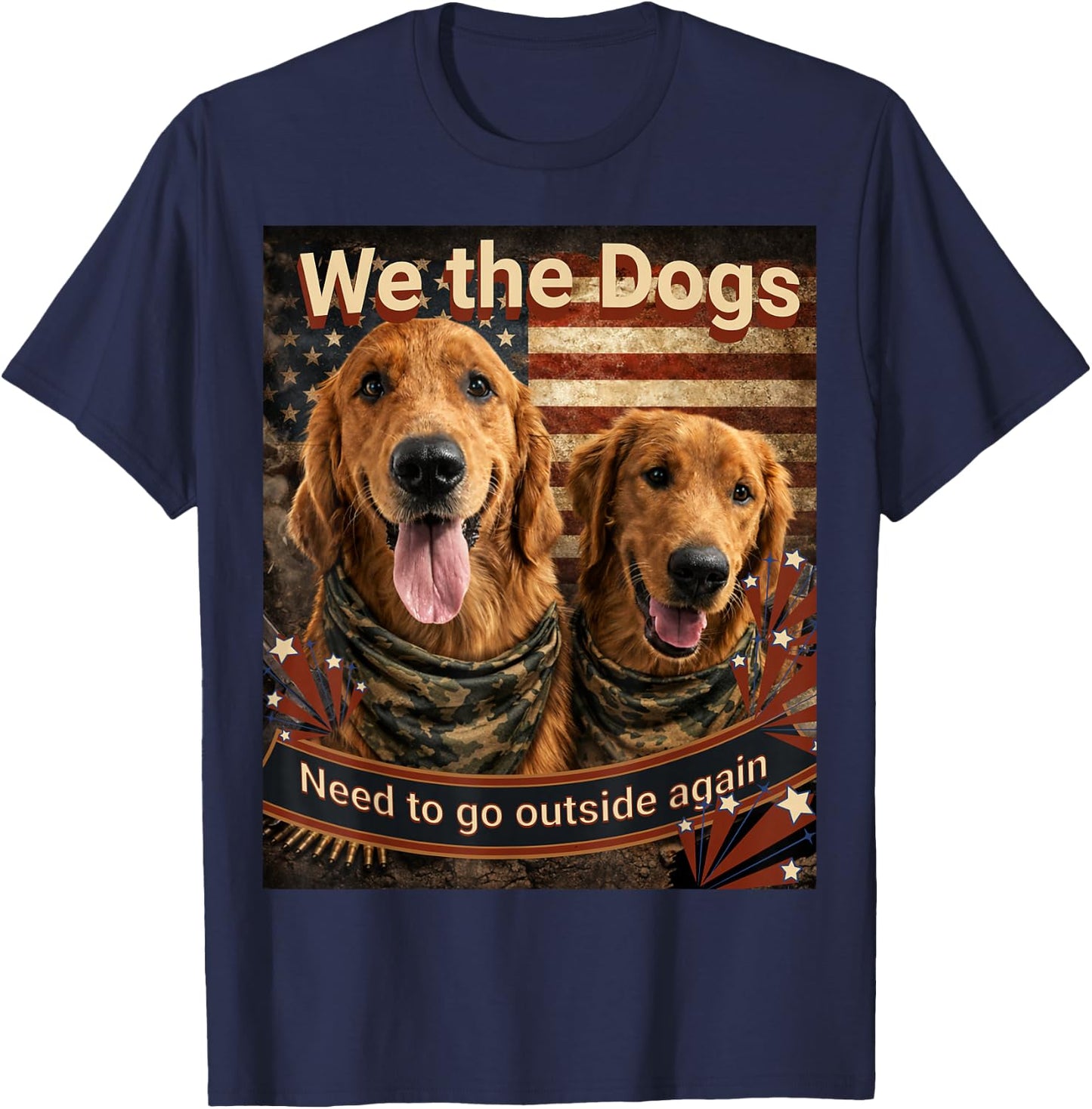 Funny Patriotic Golden Retrievers T-Shirt - T-Shirt | Navy
