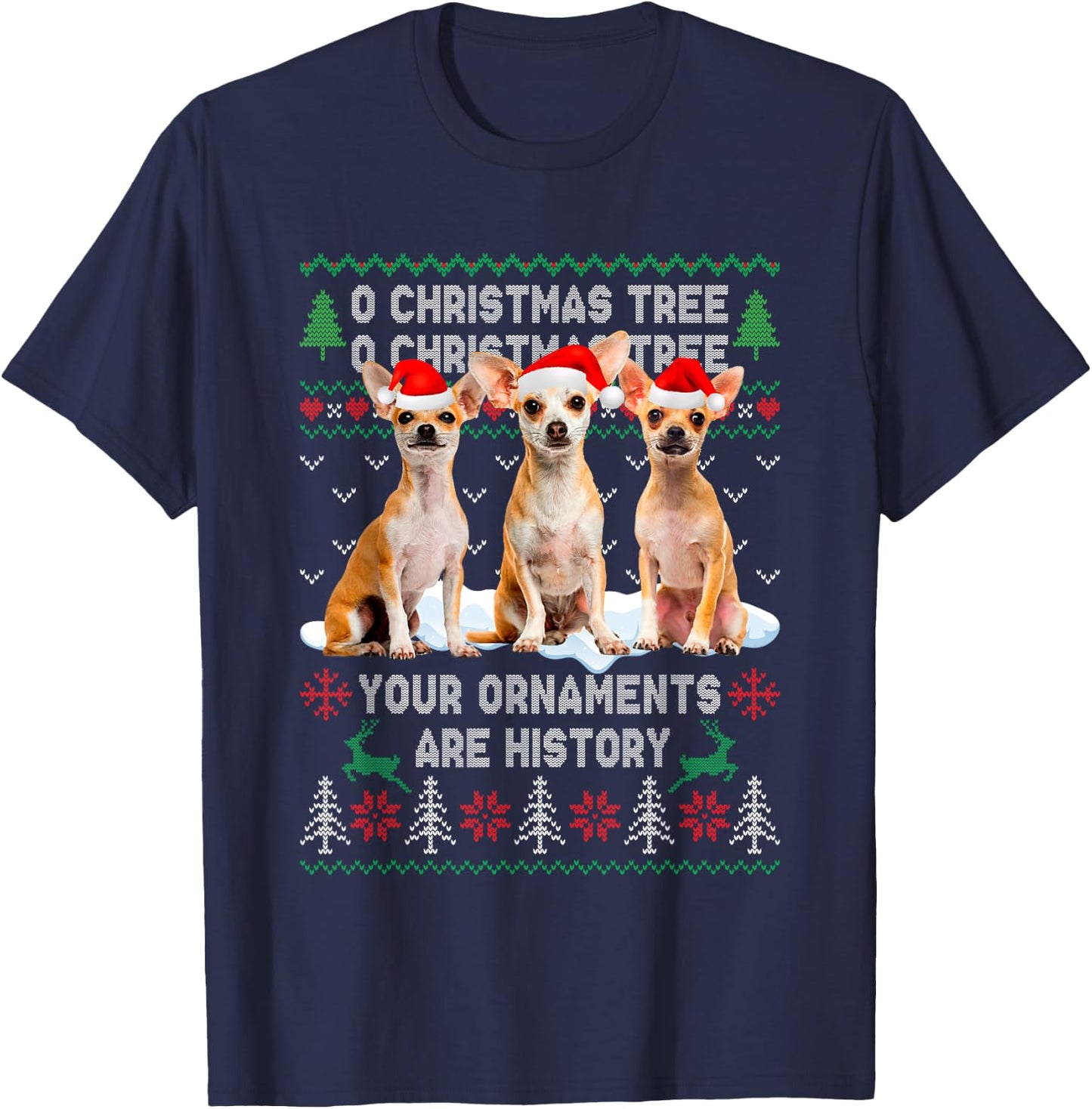 Cute Chihuahua Dog Oh Christmas Tree Ugly Xmas Women Kids T-Shirt - T-Shirt | Navy