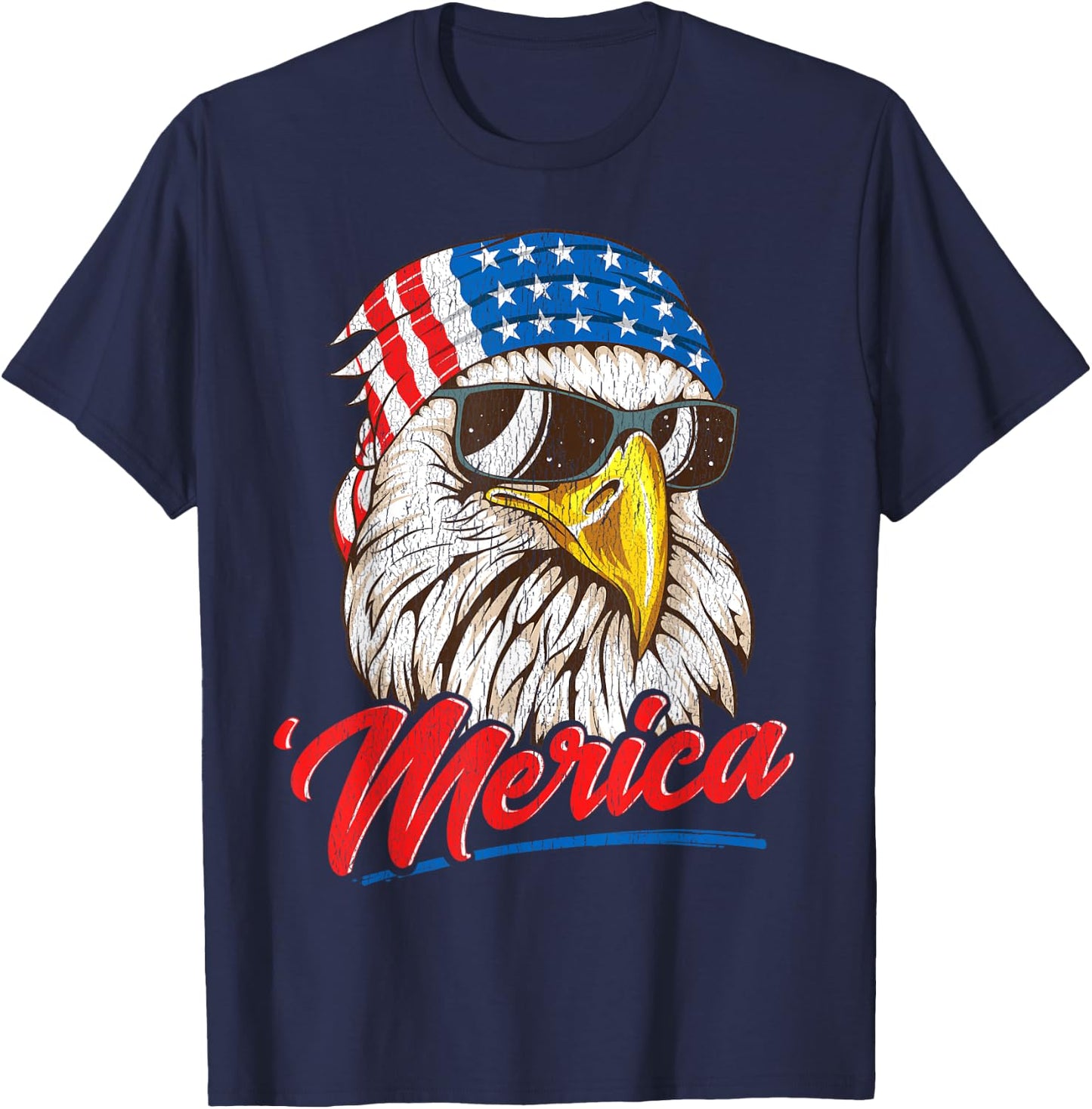 Bald Eagle Merica 80s Mullet Eagle America USA 4th of July Men T-Shirt - T-Shirt | Navy