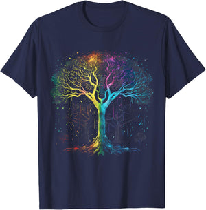 Tree of Life Yggdrasil Rainbow Tree T-Shirt - T-Shirt | Navy