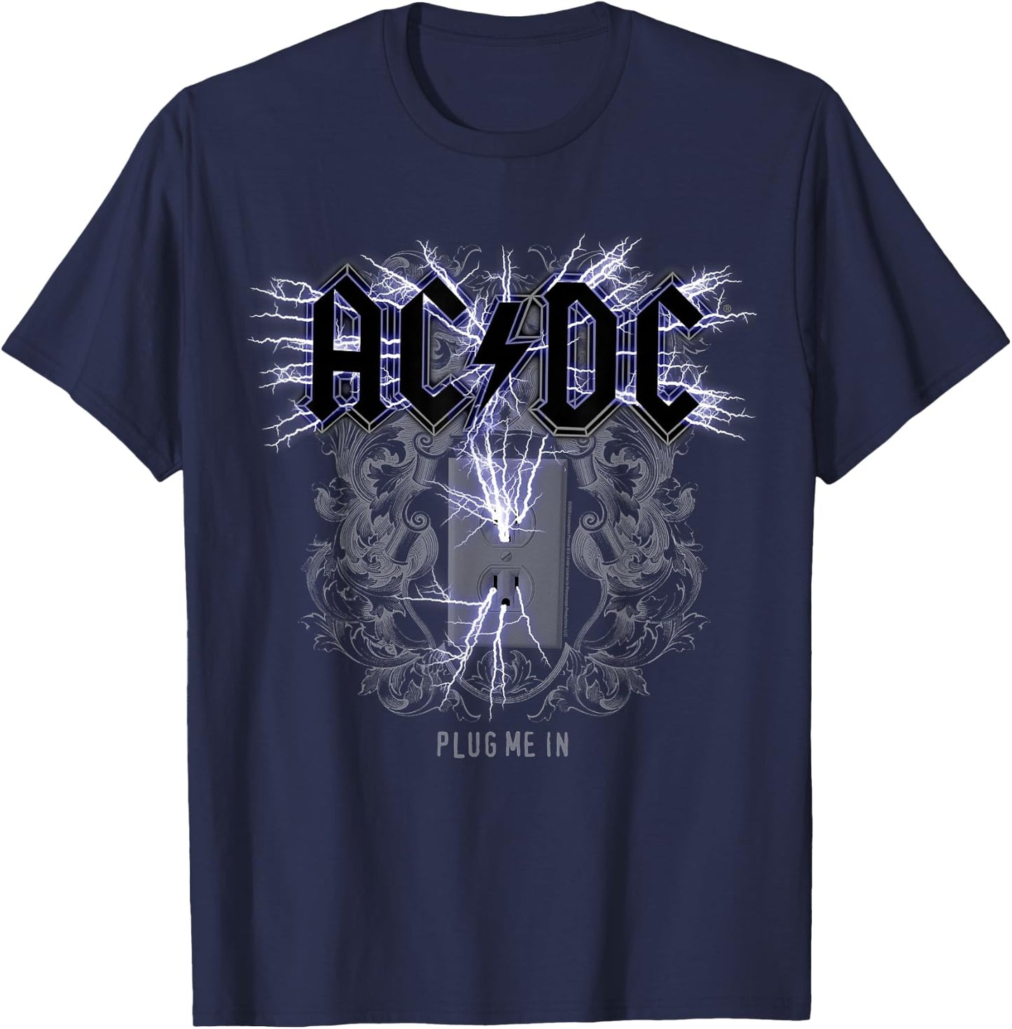 Official AC/DC Plug Me in Artwork ACDC Rock T-Shirt - T-Shirt | Navy