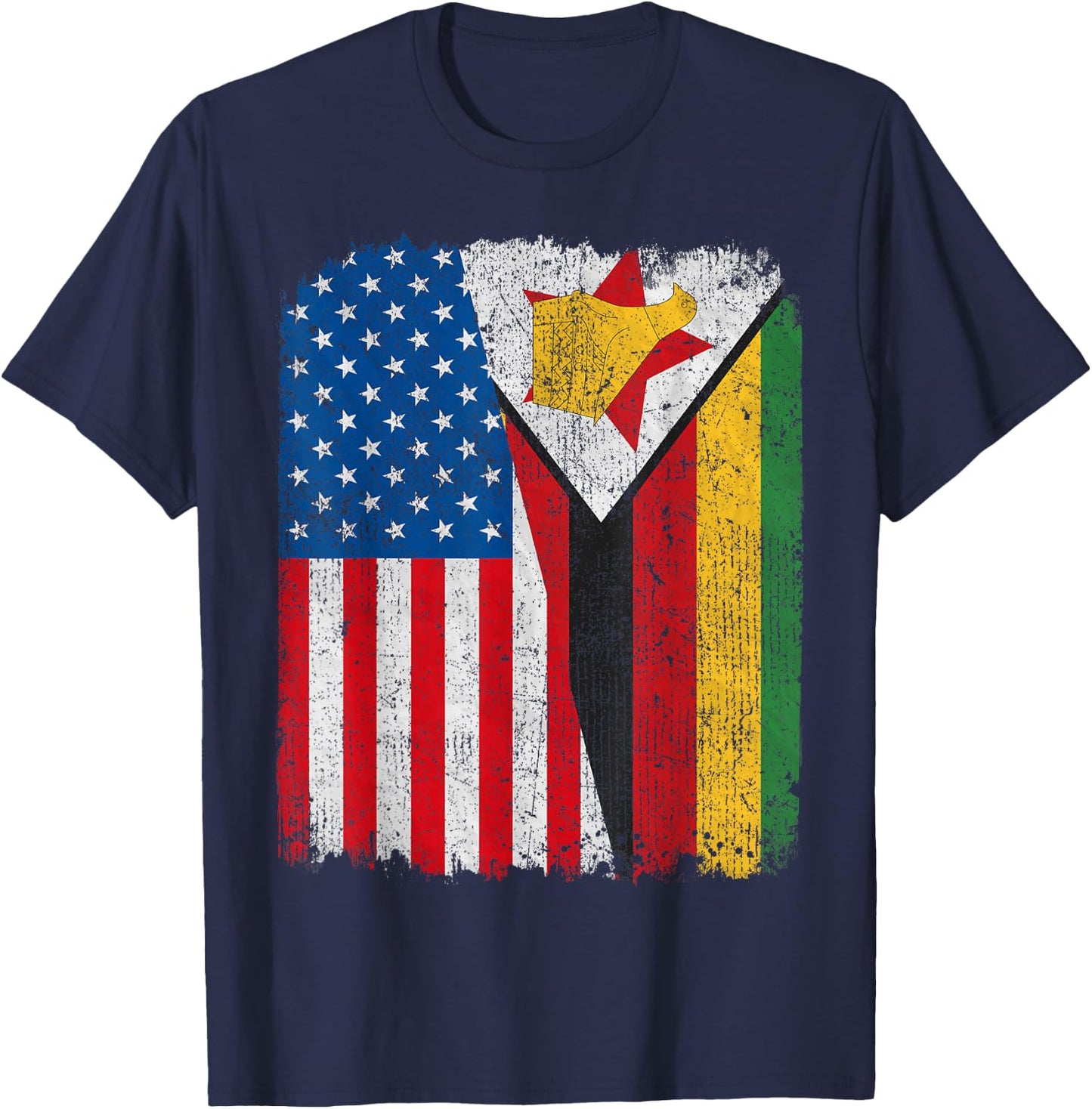 Zimbabwean American Flag Half USA Zimbabwe Root Proud T-Shirt - T-Shirt | Navy