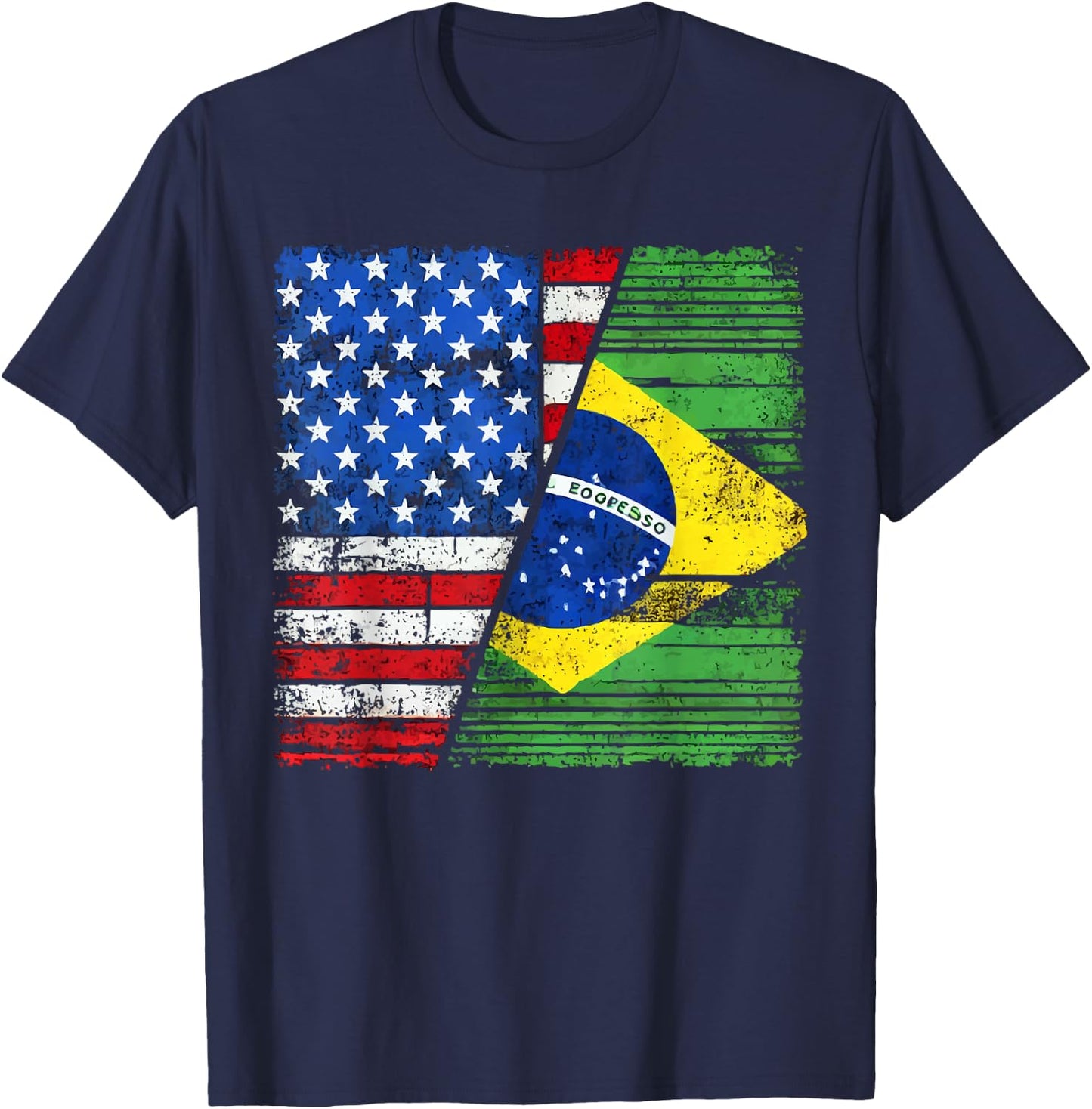 Half American Half Brazilian USA Flag Brazil America T-Shirt - T-Shirt | Navy