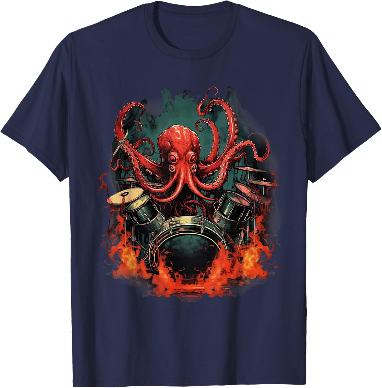 Octopus Japanese Playing Drums Drummer Drumming Musician T-Shirt - T-Shirt | Navy