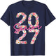 Girl Senior 2027 Floral Flower Class of 2027 Graduation Grad T-Shirt - T-Shirt | Navy