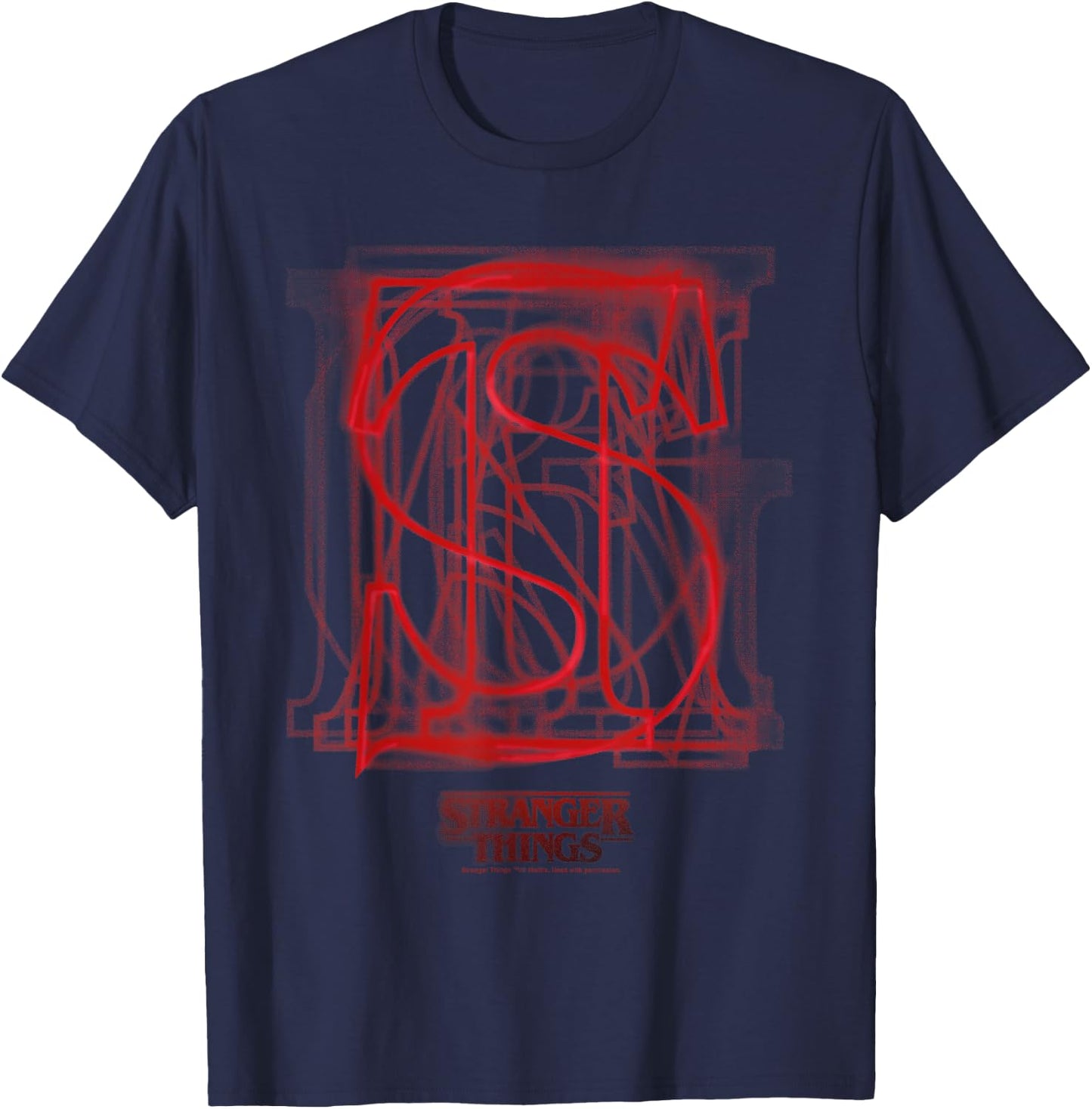 Stranger Things Logo with Overlaid Red Letters, black T-Shirt - T-Shirt | Navy