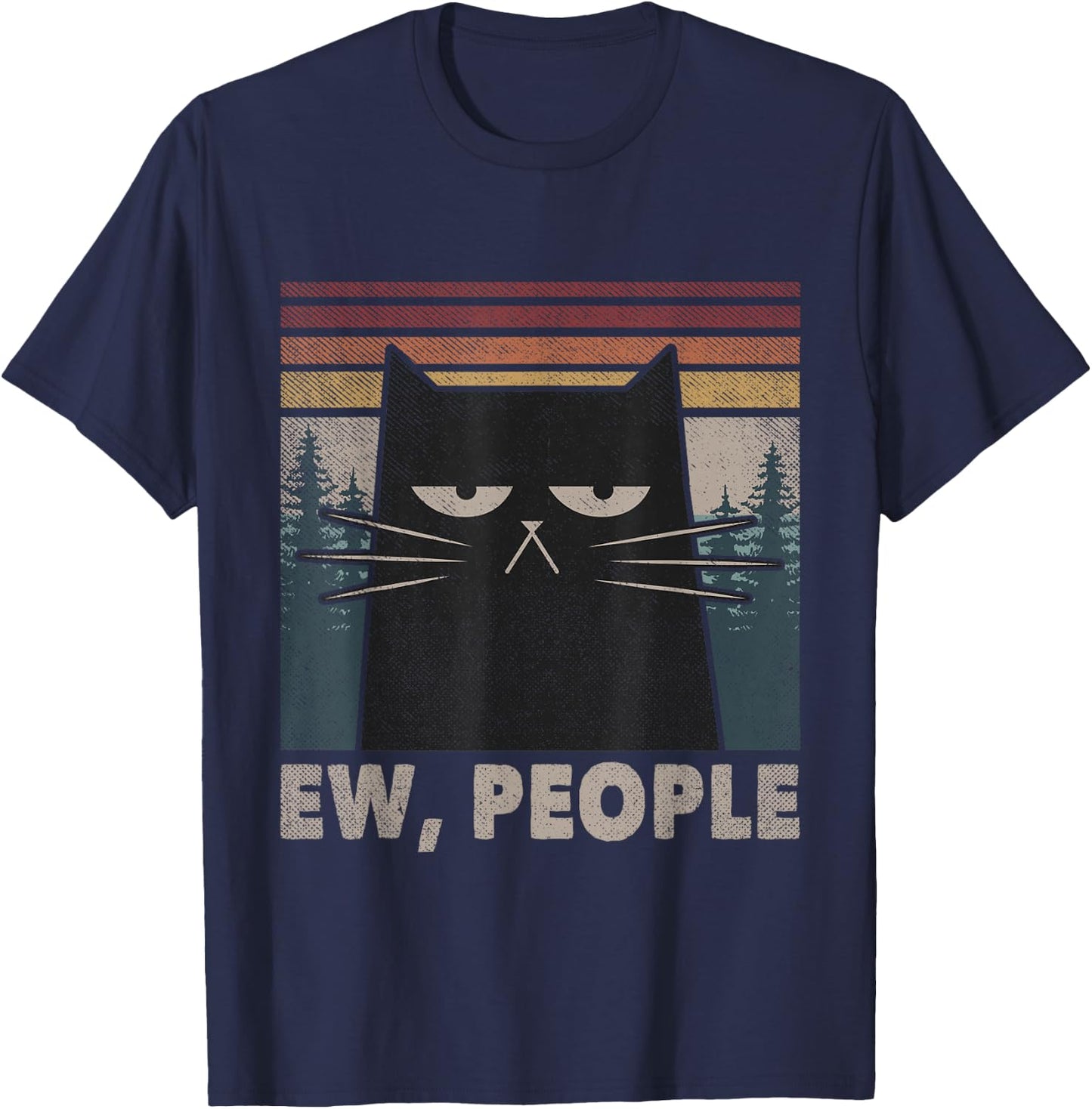 Ew People Black Cat Funny Anti Social Introvert T-Shirt - T-Shirt | Navy