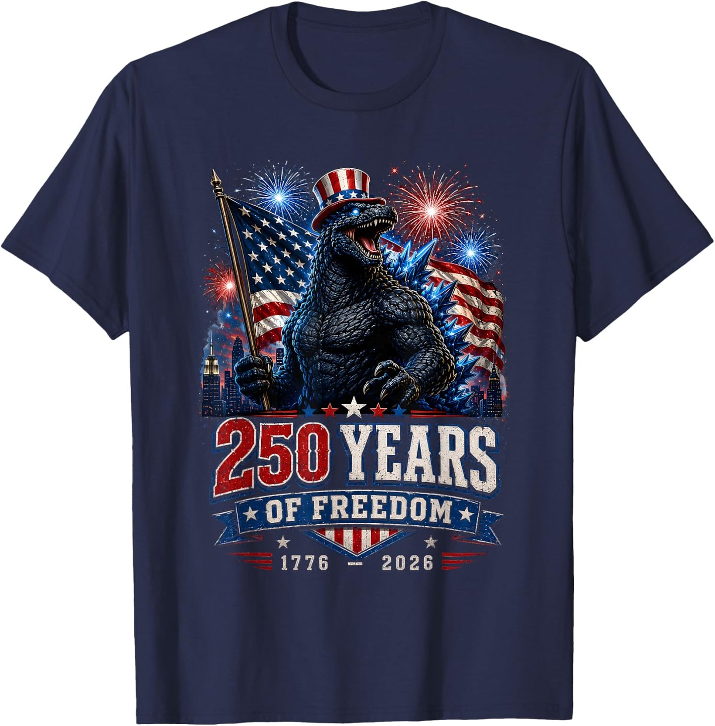 Kaiju Monster Japanese 250 Years 1776 2026 4th of July T-Shirt - T-Shirt | Navy