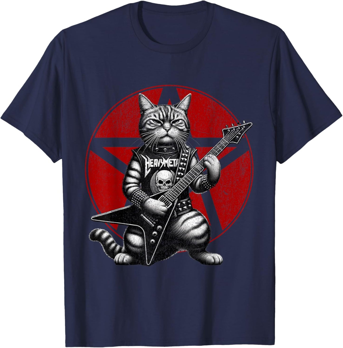 Heavy Metal Cats and Death Metal Music Metalhead Rock Guitar , Black, S T-Shirt - T-Shirt | Navy