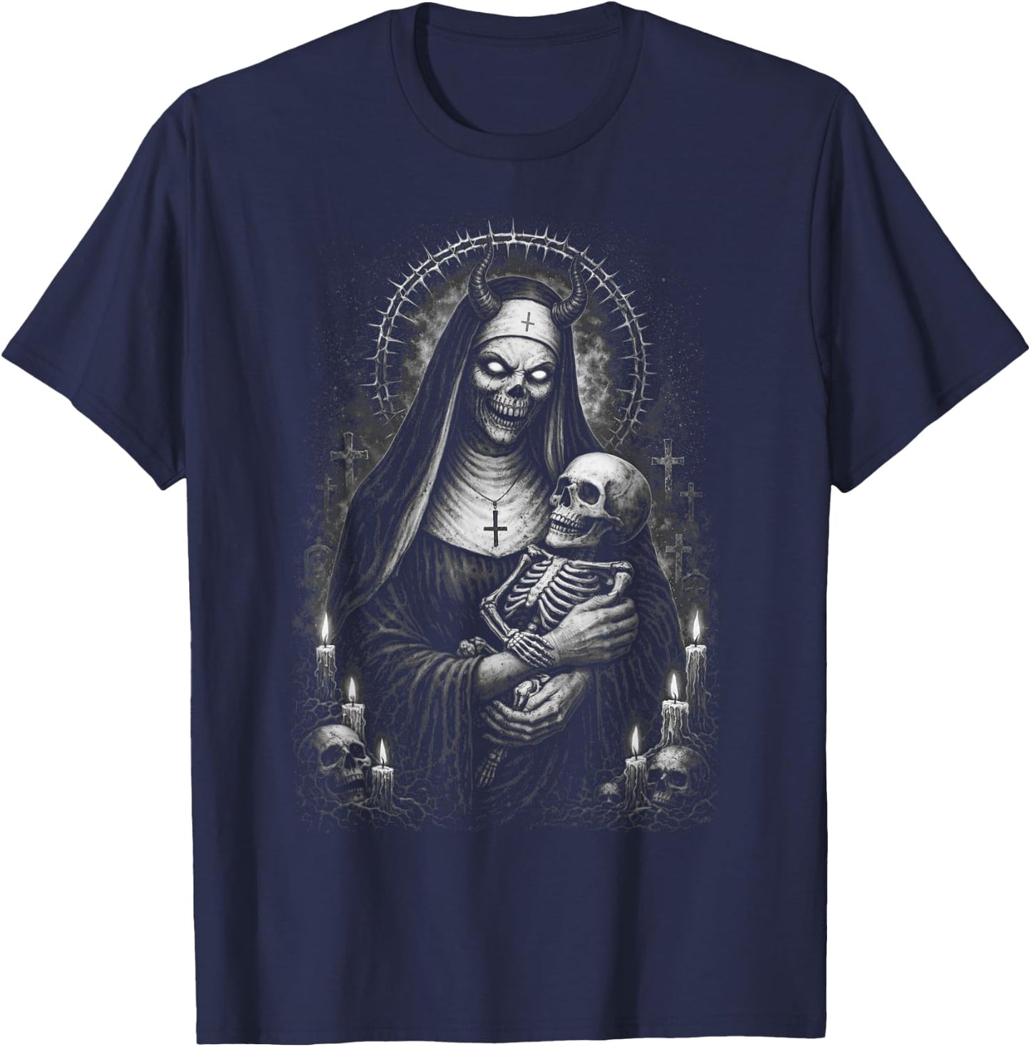 Demonic Nun Gothic Horror Dark Occult Creepy Unholy T-Shirt - T-Shirt | Navy