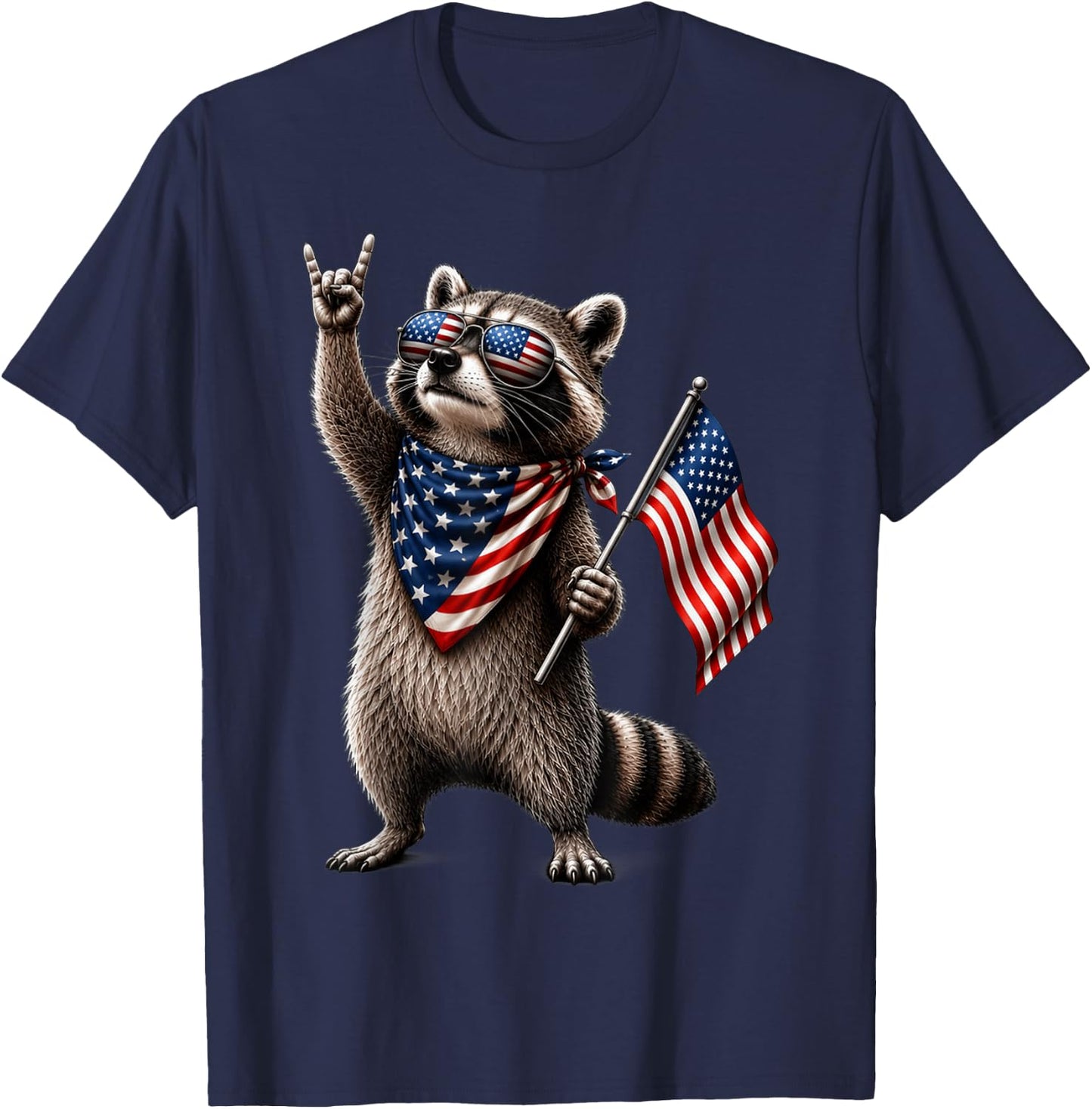 Patriotic Raccoon USA Flag Vintage Fourth of July T-Shirt - T-Shirt | Navy
