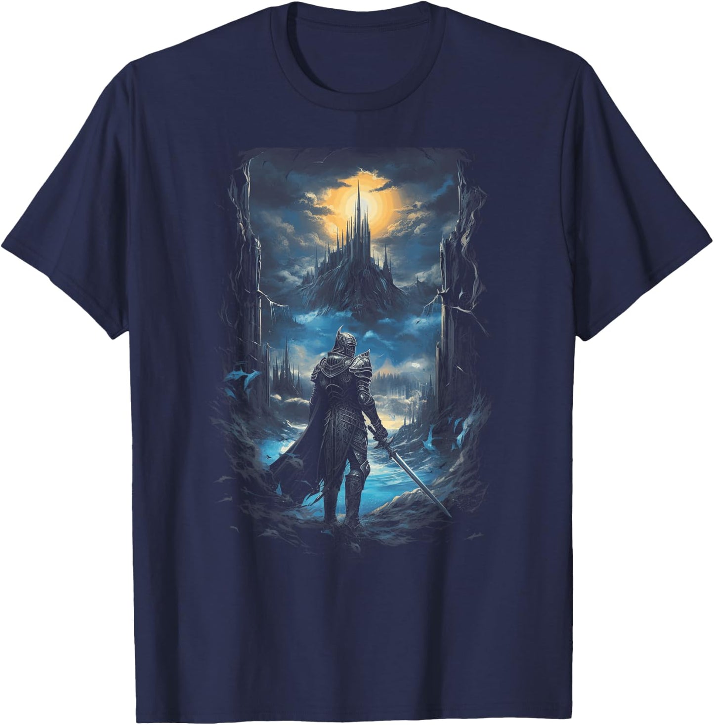 Medivival Knight Dark Dragon Epic Sorcery Gothic Fantasy Castle Magic Fairytale Mythical - -Adults, -Kids - Black - Small - - Short Sleeve - Machine Wash T-Shirt - T-Shirt | Navy