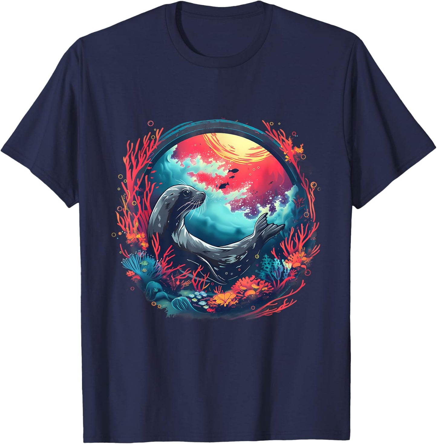 Seal Ocean Sea Animal Sea Ocean Seal Artwork Marine Mammal T-Shirt - T-Shirt | Navy