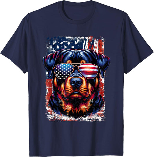 Vintage Rottweiler Dogs Lovers American Flag 4th Of July Women Kids Men T-Shirt - T-Shirt | Navy